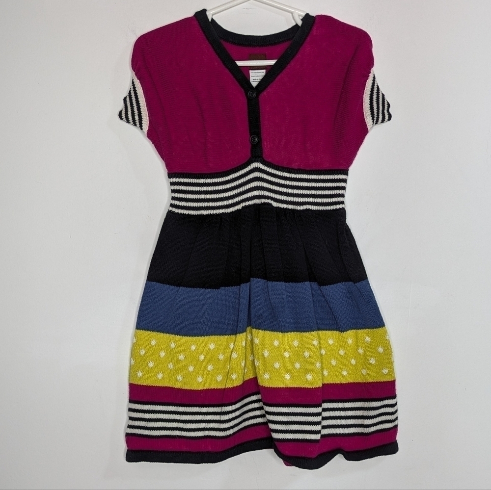 Tea Collection purple blue yellow striped short sleeve cotton sweater dress 4